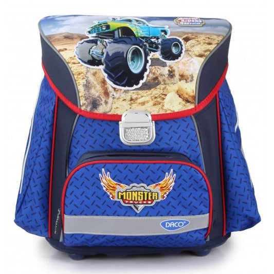 Ghiozdan DACO Tip Container, Model Masina Monster, 40x35x23 cm, Poliester, Albastru, Ghiozdan Scolar, Ghiozdan Scolari, Ghiozdane Scoala, Ghiozdan Adolescenti, Ghiozdane Adolescenti, Ghiozdan Container, Ghiozdan Mare