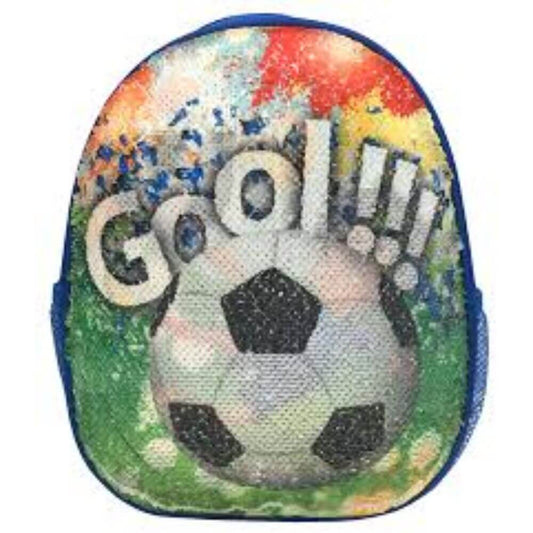 Ghiozdan DACO cu Paiete, Model Fotbal, 31x25x9 cm, Bretele cu Burete Reglabile si Doua Buzunare Laterale cu Plasa, Material Poliester, Multicolor, Ghiozdane Gradinita, Ghiozdane Scoala, Ghiozdan Scolar, Rechizite Scolare