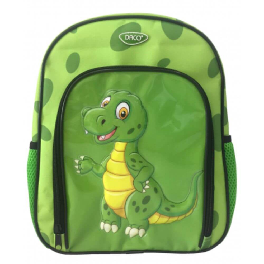 Ghiozdan DACO pentru Gradinita Model Dinozaur, 33x26x12 cm, Bretele cu Burete Reglabile si Doua Buzunare Laterale cu Plasa, Material Poliester, Culoare Verde, Ghiozdane Gradinita, Ghiozdane Scoala, Ghiozdan Scolar, Rechizite Scolare