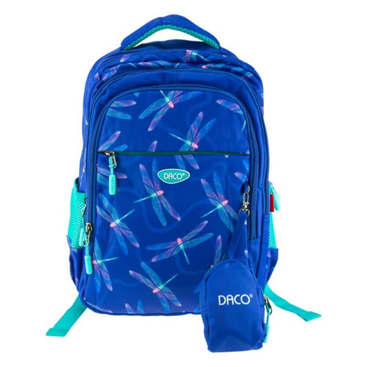 Ghiozdan DACO pentru Scolari, Model Libelule, 38x30x17 cm, Poliester, Albastru/Verde, cu Buzunar Detasabil, Ghiozdan Scolar, Ghiozdan Scolari, Ghiozdane Scoala, Ghiozdan Adolescenti, Ghiozdane Adolescenti, Rucsac Scoala, Ghiozdan Mare
