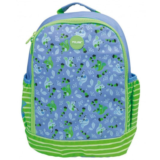 Ghiozdan MILAN pentru Gradinita Model Veverita, Dimensiuni 26x22x12 cm, Material Poliester, Culoare Albastru/Verde, Ghiozdane Prescolari, Ghiozdane Scoala, Ghiozdan Gradinita, Ghiozdane Gradinita, Ghiozdane MILAN, Ghiozdanel Albastru
