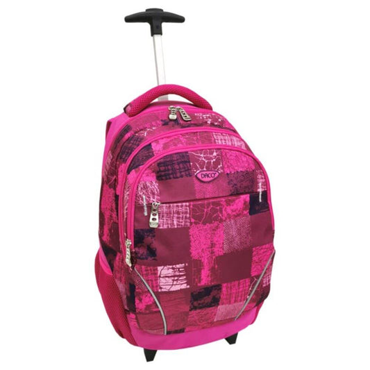 Ghiozdan DACO pentru Scolari cu Maner si Roti, 44.5x18x34 cm, Poliester, Roz, Bretele Reglabile, Buzunare Laterale, Ghiozdan Scolar, Ghiozdan Scolari, Ghiozdane Scoala, Ghiozdan Adolescenti, Ghiozdane Adolescenti, Rucsac Scoala, Ghiozdan Mare