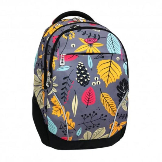 Ghiozdan DACO pentru Scolari, Model Frunze, 44.5x18x34 cm, Poliester, Multicolor, Ghiozdan Scolar, Ghiozdan Scolari, Ghiozdane Scoala, Ghiozdan Adolescenti, Ghiozdane Adolescenti, Rucsac Scoala, Ghiozdan Mare