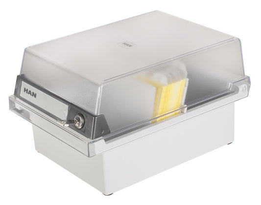 Fisier Liniar Cu Capac Si Cheita, A6, Pt. 800 Fise Cartonate, 1 Separator Cu Index, Han - Gri/transp