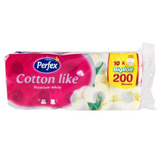 Hartie Igienica Perfex Cotton Like, 3 Straturi, 200 Foi, 10 Role/Bax