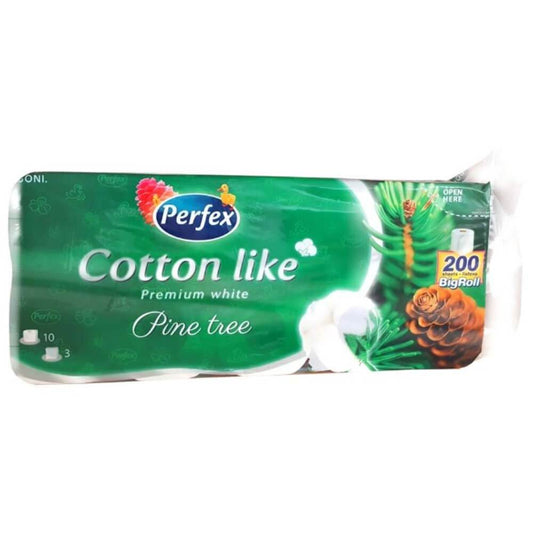 Hartie Igienica Perfex Cotton Like cu Parfum de Pin, 3 Straturi, 200 Foi, 10 Role/Bax