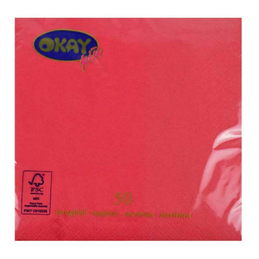Servetele Okay Baccara, Culoare Rosu, Dimensiune 33x33 cm, 2 Straturi, 50 Foi/Pachet