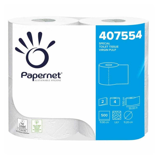 Hartie Igienica Papernet Ecolabel Rola Mica din Celuloza, 2 Straturi, 55 m, 4 Role/Bax
