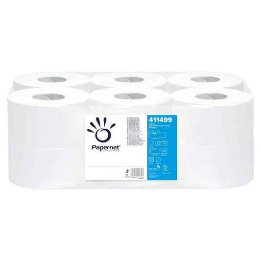 Hartie Igienica Papernet Rola Mini Jumbo Deink din Celuloza, 2 Straturi, 120 m, 12 Role/Bax