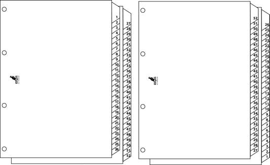 Index Reversibil Numeric 1-52/52-1, A4, Carton Alb 190g/mp, Kangaro Easy Move
