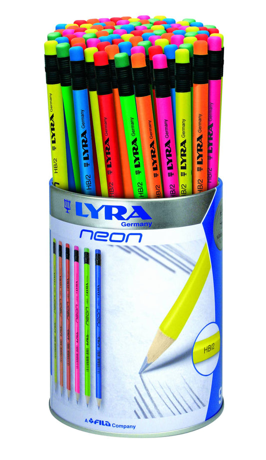 Creion Grafit Lyra Neon - Hb, Cu Radiera, 96 Buc/tub, Culori Neon