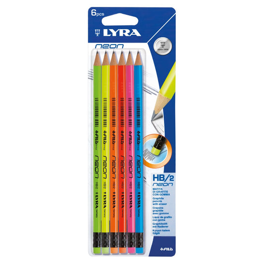 Creion Grafit Hb Cu Radiera 6 Buc/set, Culori Neon, Lyra