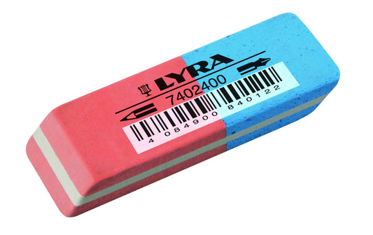 Radiera Cauciuc Lyra India, 55x19x9mm, Pentru Creion/cerneala - Rosu/albastru