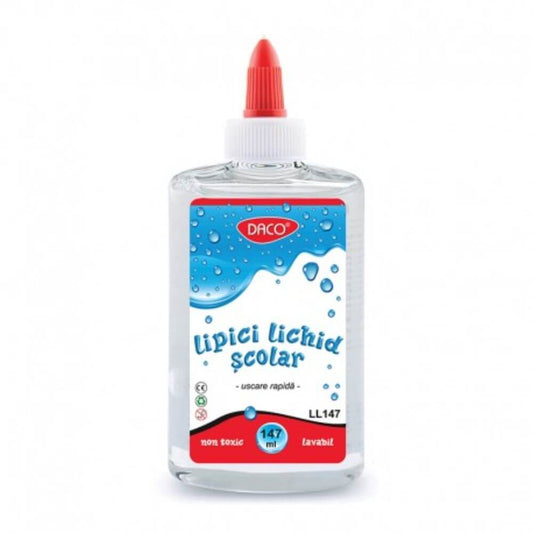 Lipici Lichid DACO, 147 ml, Lipici Transparent pentru Uz Scolar, Lipici Scoala Lichid, Lipici Scoala Transparent, Lipici Transparent Daco, Lipici Lichid Transparent, Aracet Transparent, Lipici Lichid Instant, Lipici cu Uscare Rapida