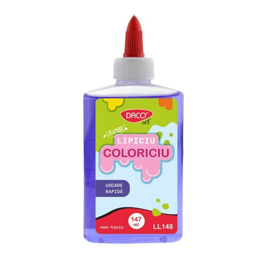Lipici Lichid DACO, Model Coloriciu, 147 ml, Diverse Culori, Lipici pentru Slime, Lipici Colorat pentru Slime, Lipici Lichid Slime, Lipici Slime Daco, Lipici cu Uscare Rapida