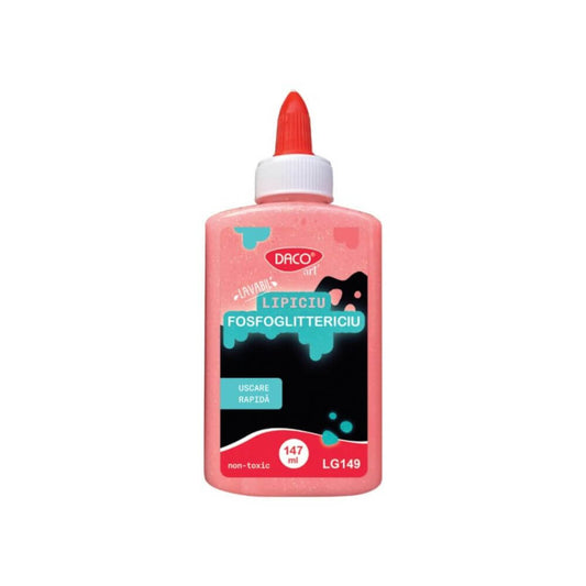 Lipici Lichid Glitter Fosforescent DACO, Model Lipiciu Fosfoglittericiu, 147 ml, Diverse Culori, Lipici pentru Slime, Lipici Lichid Slime, Lipici cu Sclipici, Lipici Lichid cu Sclipici, Lipici cu Sclipici Slime, Lipici Fosforescent Slime
