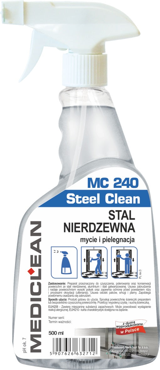 Detergent Pentru Curatarea Si Ingrijirea Otelului Inoxidabil Mediclean Mc240, Cu Pulverizator 500ml