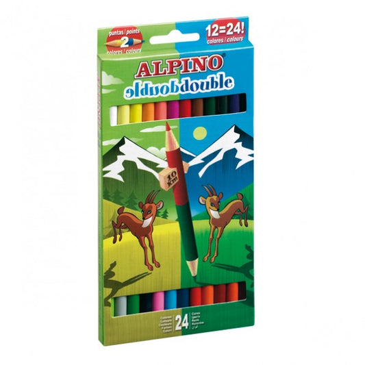Creioane Colorate Bicolore, Cutie Carton, 12 Buc/24 Culori/set, Alpino Double Double