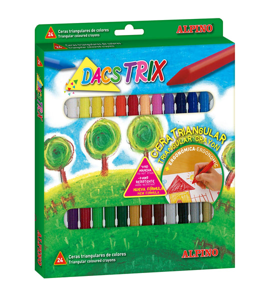 Creioane Cerate Soft, Triunghilare, Cutie Carton, 24 Culori/cutie, Alpino Dacstrix