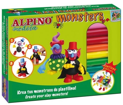 Kit 12 Culori Plastilina + 4 Seturi Accesorii, Alpino Monsters