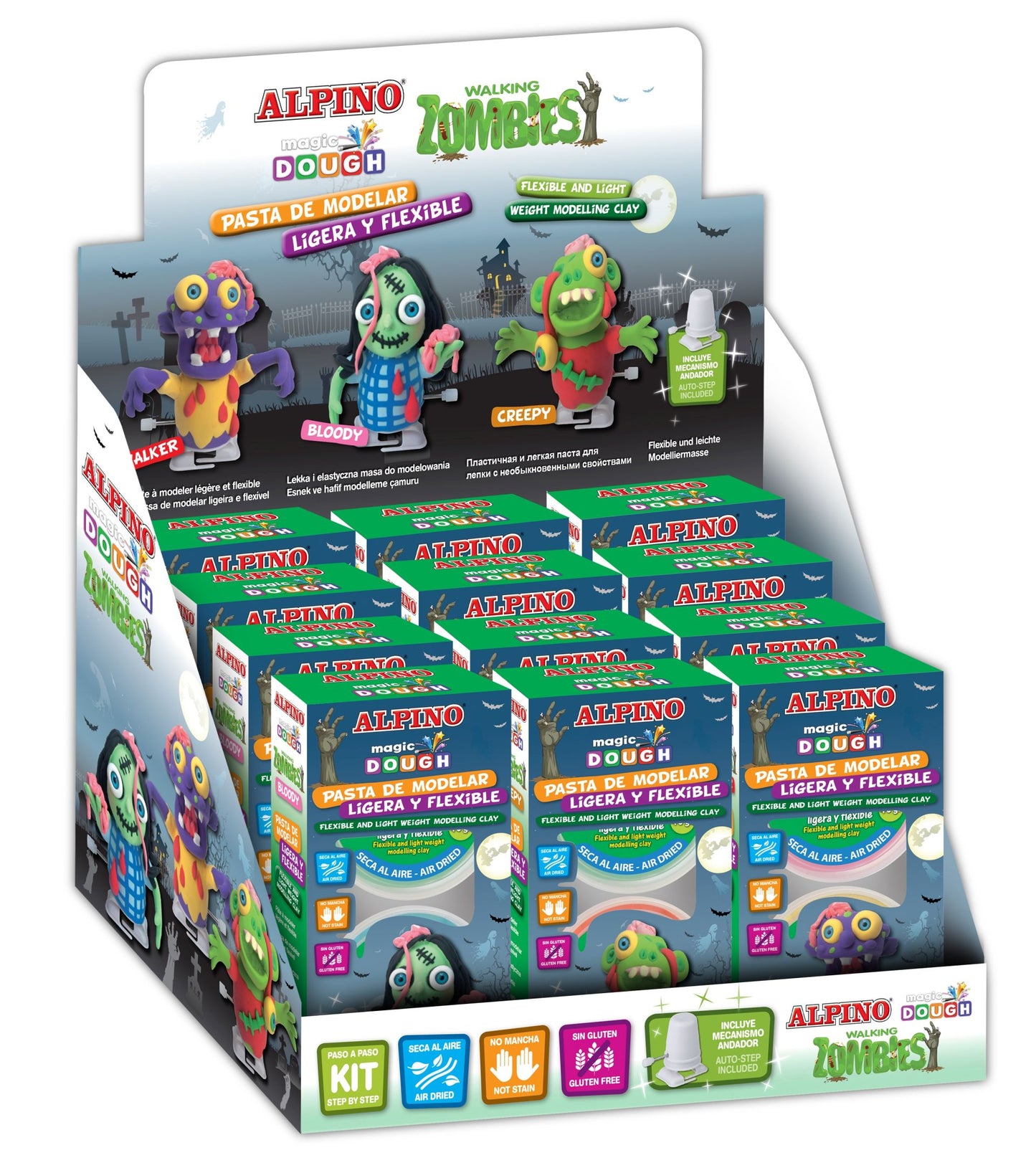Display 12 (4 X 3) Plastilina Magica, Alpino Walking Zombies