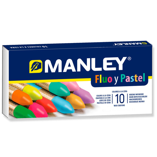 Creioane Cerate, Cutie Carton, Fluorescente/pastel, 10 Culori/cutie - Manley Fluo And Pastel