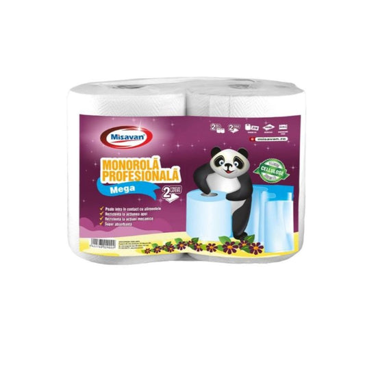Prosop Hartie Monorola Misavan Profesionala Mega, 2 Role /Set, 2 Straturi, 206 Foi, 23 g/mÂ², Dimensiune Foaie 200x260 mm