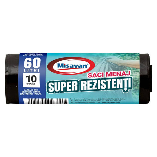 Rola 10 Saci Menajeri Super Rezistenti Misavan, 60 l, Negri, Saci de Menaj, Rola Saci Menajeri, Saci Menajeri 60 l, Saci Menajeri in Rola, Saci pentru Menaj, Saci Gunoi, Saci de Gunoi, Saci Deseuri, Saci pentru Deseuri, Saci Cos de Gunoi