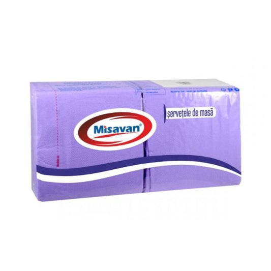 Servetele Laminate Misavan de Masa in 2 Straturi, Dimensiune 330x330 mm, 120 Buc/Set, Culoare Lila