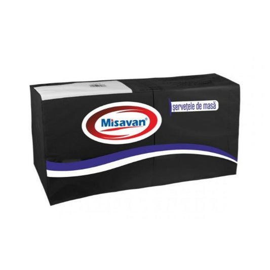 Servetele Laminate Misavan de Masa in 2 Straturi, Dimensiune 330x330 mm,120 Buc/Set, Culoare Neagra