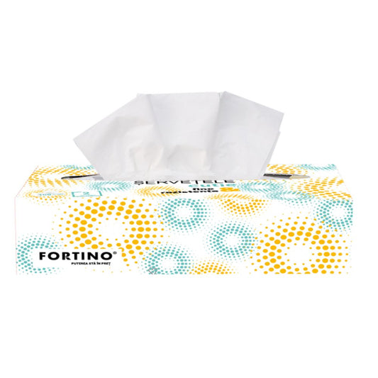 Servetele in Cutie Fortino, 2 Straturi, 100 Buc/Cutie, 100% Celuloza, Dimensiune foaie 210x193 mm