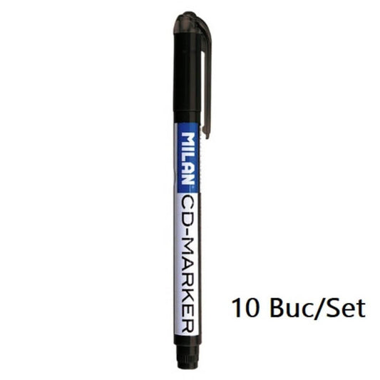 Set 10 Markere CD MILAN, Negre, Marker CD, Marker DVD, Marker Permanent CD, Markere, Marker Negru, Markere Negre, Marker cu Vopsea Neagra, Marker pentru Scoala, Markere Scoala