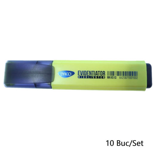 Set 10 Markere Evidentiatoare DACO, Varf de 2-5 mm, Galbene, Marker Evidentiator, Markere, Marker Galben, Markere Galbene, Marker cu Vopsea Galbena, Marker pentru Scoala, Markere Scoala, Textmarker, Marker Highlighter