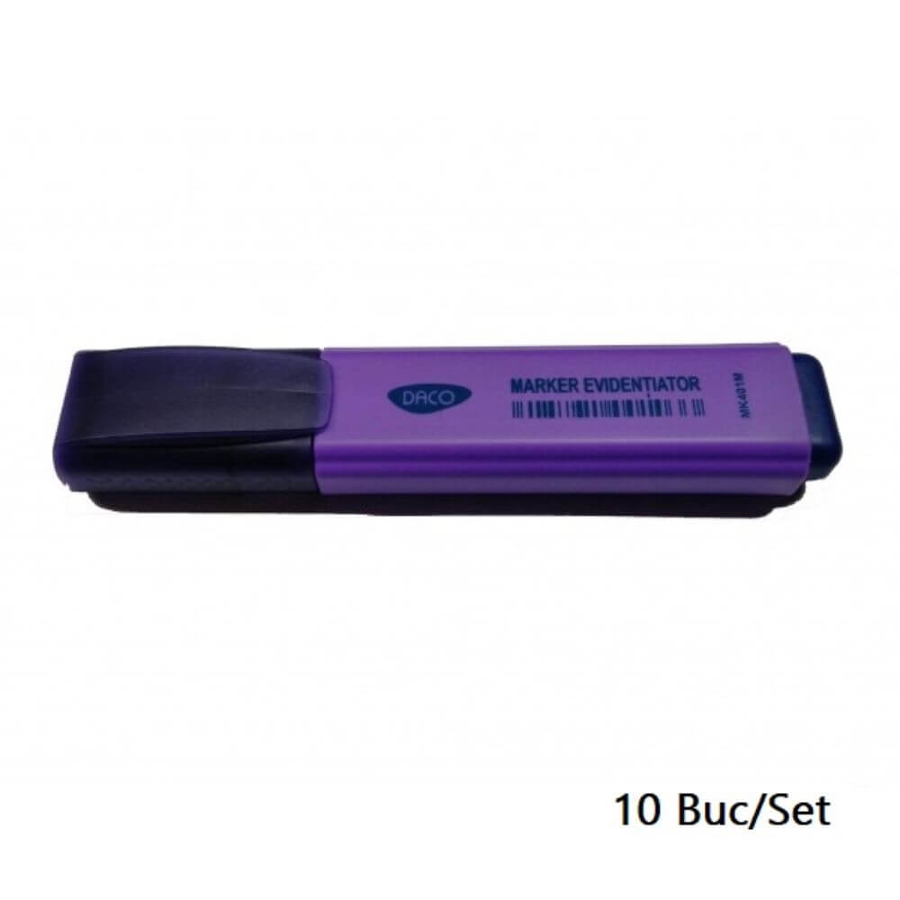 Set 10 Markere Evidentiatoare DACO, Varf de 2-5 mm, Mov, Marker Evidentiator, Markere, Marker Mov, Markere Mov, Marker cu Vopsea Mov, Marker pentru Scoala, Markere Scoala, Textmarker, Marker Highlighter