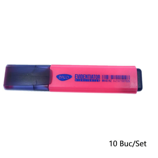 Set 10 Markere Evidentiatoare DACO, Varf de 2-5 mm, Roz, Marker Evidentiator, Markere, Marker Roz, Markere Roz, Marker cu Vopsea Roz, Marker pentru Scoala, Markere Scoala, Textmarker, Marker Highlighter