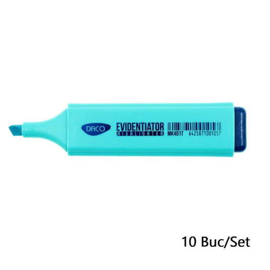 Set 10 Markere Evidentiatoare DACO, Varf de 2-5 mm, Turcoaz, Marker Evidentiator, Markere, Marker Turcoaz, Markere Turcoaz, Marker cu Vopsea Turcoaz, Marker pentru Scoala, Markere Scoala