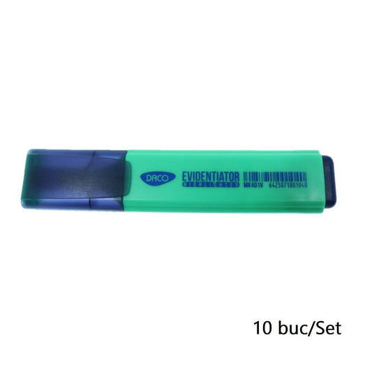 Set 10 Markere Evidentiatoare DACO, Varf de 2-5 mm, Verzi, Marker Evidentiator, Markere, Marker Verde, Markere Verzi, Marker cu Vopsea Verde, Marker pentru Scoala, Markere Scoala, Textmarker, Marker Highlighter