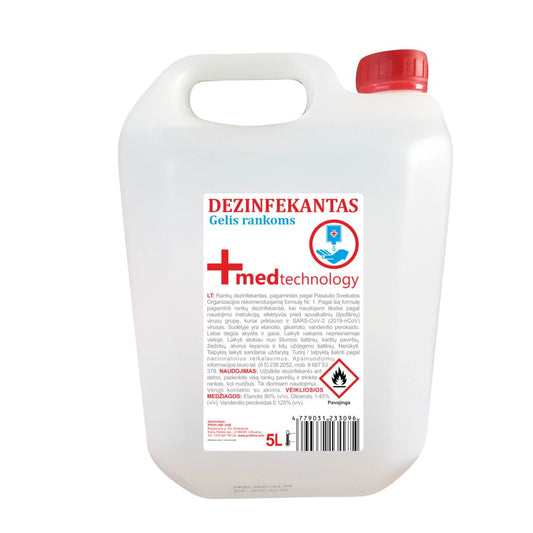 Dezinfectant Gel Maini, Med Technology, 80% Etanol, 5 L, Gel Antibacterian, Dezinfectant Maini, Igiena Maini, Antibacterian Med Technology