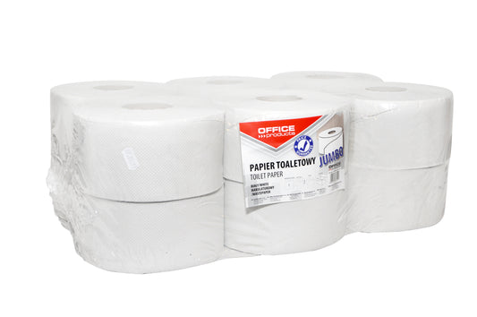 Hartie Igienica Alba, 120m - 1 Strat, 12 Role/bax, Office Products Jumbo - Hartie Reciclata