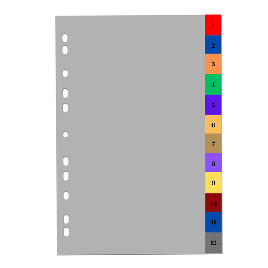Index Plastic Color, A4+, Extra Wide, 120 Microni, Numeric 1-12, Optima