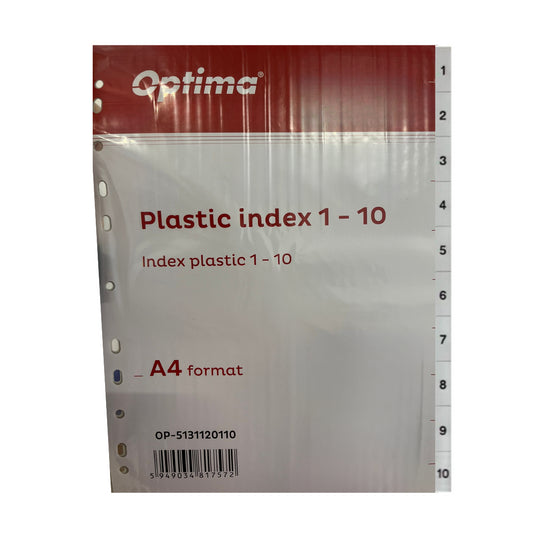 Index Plastic Gri, A4, 120 Microni, Numeric 1-10, Optima