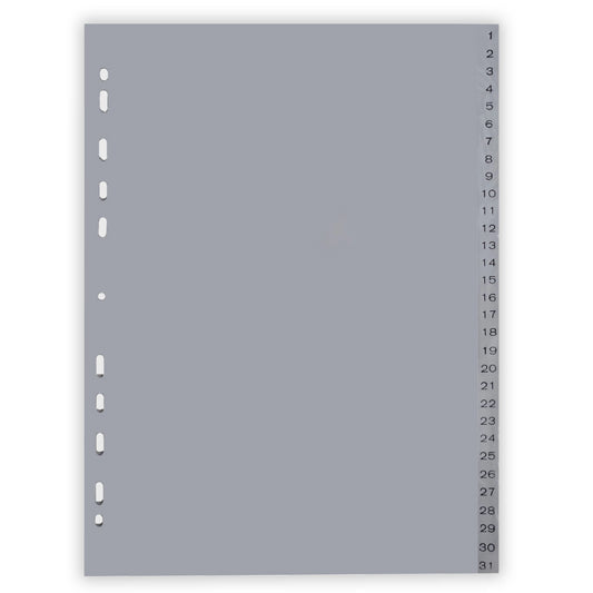 Index Plastic Gri, A4, 120 Microni, Numeric 1-31, Optima