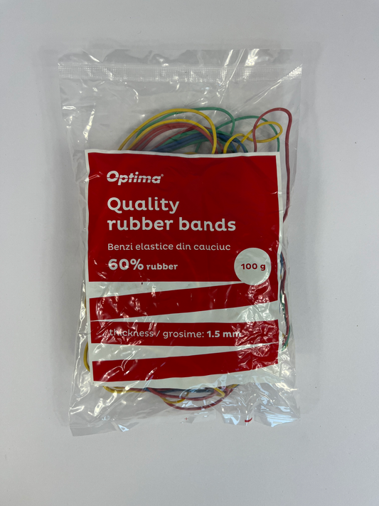 Elastice Pentru Bani, 60% Cauciuc, 100gr./punga, D 65, Grosime 1.5mm X 1.5mm, Optima - Assorted Colo