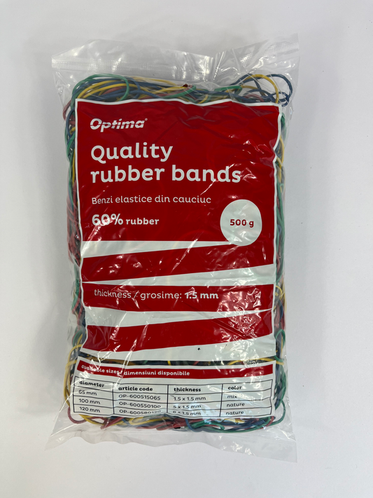 Elastice Pentru Bani, 60% Cauciuc, 500gr./punga, D 65, Grosime 1.5mm X 1.5mm, Optima - Assorted Colo