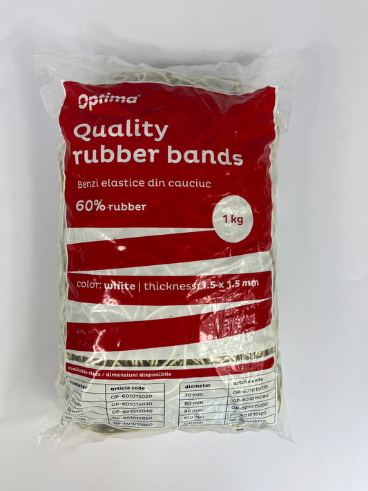 Elastice Pentru Bani, 60% Cauciuc, 1kg/punga, D120, Grosime 1.5mm X 1.5mm, Optima - Albe