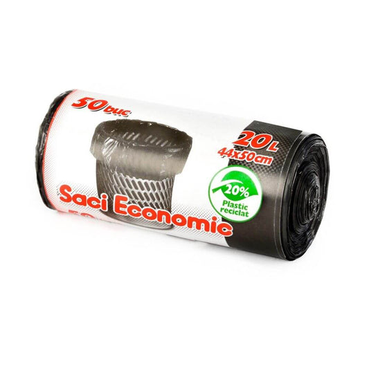 Saci Menaj OTI, 20L, 44x50 cm, 50 Buc/Rola, Negru, Articole Curatenie, Saci Menaj OTI ECONOMIC, Saci de Gunoi, Saci Menajeri 20L, Saci Menajeri pentru Birou, Saci de Gunoi pentru Cosuri Mici