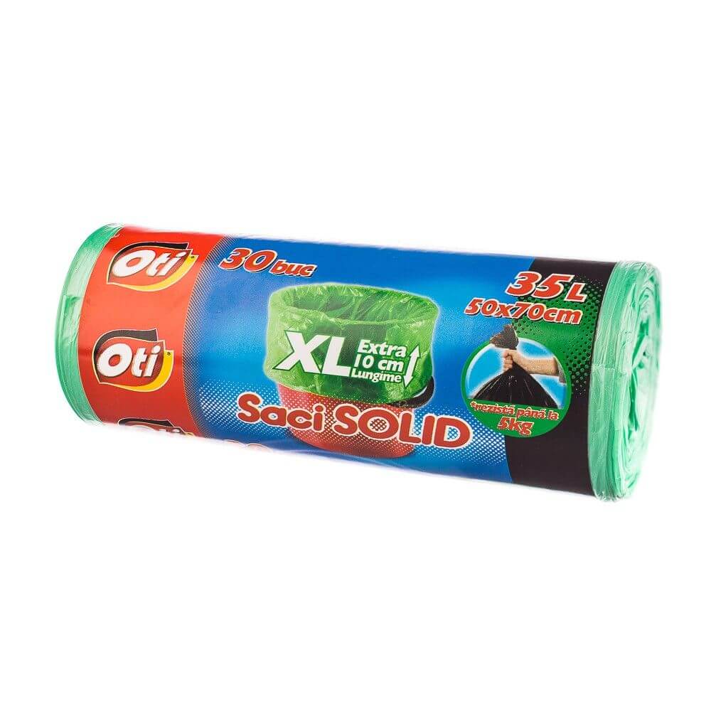 Saci Menajeri XL OTI SOLID, 35L, 50x70 cm, 30 Buc/Rola, Culoare Verde, Articole Curatenie, Saci Menaj, Saci de Gunoi, Saci Menajeri 35L, Saci Menajeri pentru Cosuri Mari