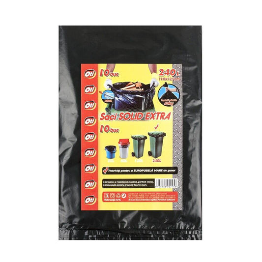Saci Menaj OTI Solid Extra, 240L, 110x125 cm, 10 Buc/Set, Culoare Neagra, Saci Menaj, Saci de Gunoi, Saci Menajeri 240L, Saci de Gunoi Negri, Saci Menajeri Negri, Saci Menajeri in Pachet