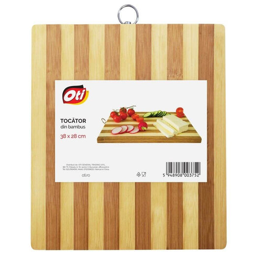 Tocator Dreptunghiular din Bambus Marimea L, Dimensiuni 38x28 cm, Culoare Natur cu Suport Inel din Metal