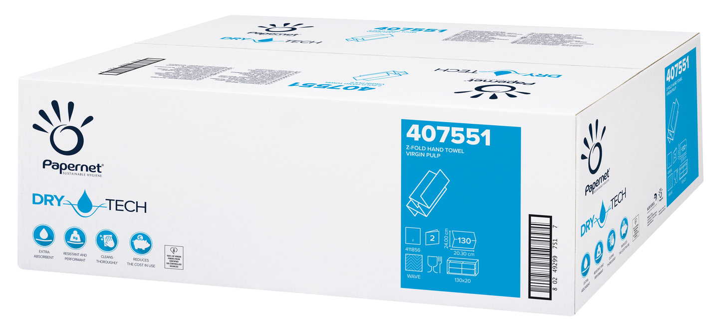 Servetele Pliate Z Albe 2 Straturi, 20.3x24cm, 130 Buc/set, 20 Pachete/bax, Papernet